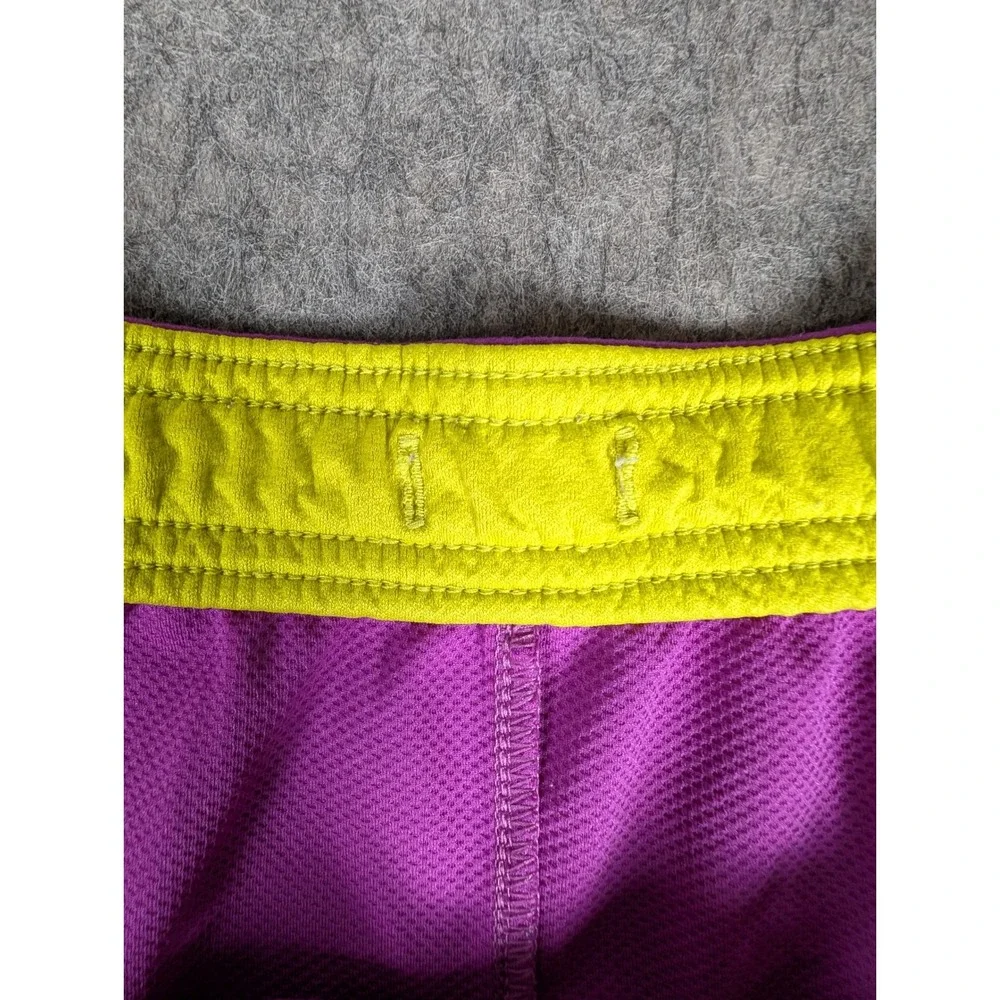 Adidas Womens Purple Neon Yellow Mesh Running Athletic Shorts 3 Stripe XL